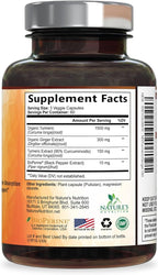 Turmeric Curcumin Supplement - 95% Curcuminoids with Organic Turmeric & Ginger, BioPerine Black Pepper Extract for Best Absorption, Natural Vegan Joint Support, Non-GMO, Bottled in USA - 180 Capsules