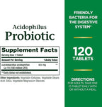 Nature's Bounty Lactobacillus Acidophilus Probiotic Supplement - Daily Probiotic for Women/Men Digestive Health,100 Million Organisms,Vegetarian,1 Serving per Day,120 Tablets,(Pack of 2)