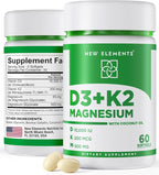 New Elements Vitamin D3 K2 10,000 IU with Magnesium Glycinate 500mg - Bone Health, Immune Support, Energy & Mood - Non-GMO, Gluten-Free, Sugar-Free Softgels for Women & Men (60 softgels)