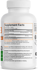 Bronson Vitamin K2 (MK7) with D3 Lower Dose 45mcg Vitamin K2 & 1000 IU Vitamin D3 Easy to Swallow Daily Maintenance 2 in 1 Formula Non-GMO, 360 Mini Tablets