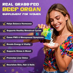 Beef Organ Supplement for Women - 100% Grass Fed Beef Organs with Bovine Liver, Ovary, Uterus, Kidney, Heart & Fallopian Tubes - PMS, Menopause & Energy, Immune & Mood Support, 60 Count