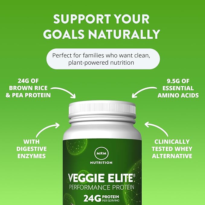 MRM Veggie Elite Performance Protein - Chocolate Mocha, Plant-Based Powder, 24g Protein per Serving with BCAAs & Digestive Enzymes, Clinically Tested - Vegan, Gluten-Free - 31 Servings