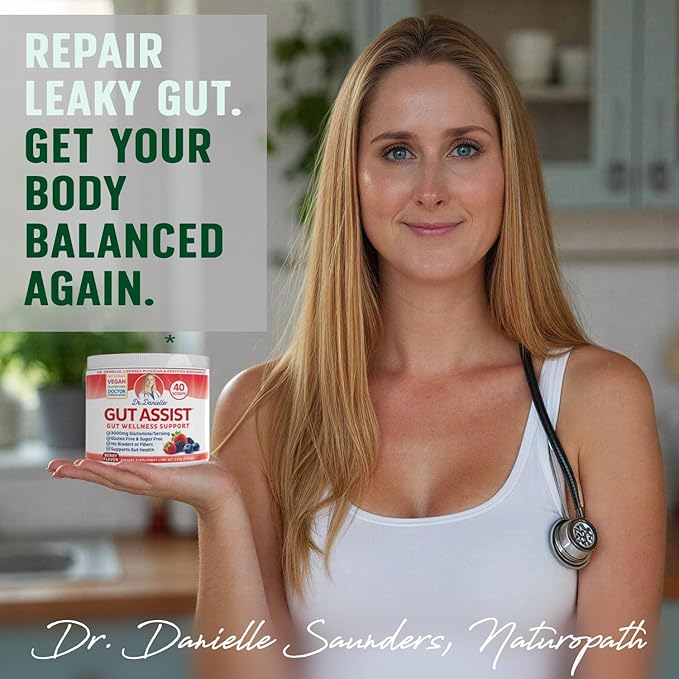 Doctor Danielle Leaky Gut Support Powder | L-Glutamine Gut Lining Formula | Gut Assist by Dr. Danielles, Berry