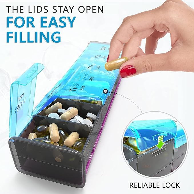 Extra Large Pill Organizer- XXL Pill Box 7 Day - Weekly Pill Organizer with AM PM Large Compartments Big Pill Case for Supplements Jumbo Pill Holder for Vitamins Huge Medicine Organizer 2 Times a Day