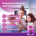 Magnesium Glycinate Gummies 600mg, Non-GMO, Gluten-Free, Magnesium Gummies for Adults & Kids, Sleep, Relaxation & Focus, Grape Flavor, 60 Count