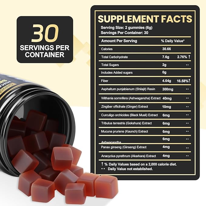 Grevol Himalayan Shilajit Gummies with Ashwagandha - Fulvic Acid & 85+ Trace Minerals - No Added Sugar - Shilajit for Men & Women - 60 Gummy