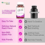 ZA'ZA K ORGANICS L-Theanine 200mg Gummy, L Theanine Supplement Gummies with GABA, 5-HTP & Magnesium Glycinate for Adults and Kids, Stress & Focus Support, Vegan Peach Flavor, 60 Chewable