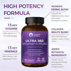 Vitamin World Ultra 360 Multivitamin for Women, Women's Multivitamin with Herbs & Collagen for Hair, Skin & Nails, Supplement with Iron, Vitamin A, B, C, D, E for Energy & Immune Support, 180 Caplets
