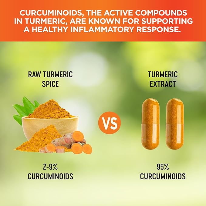 Organic Turmeric Curcumin Supplement Capsules – Made in USA – Extra Strength with BioPerine and 95% Curcuminoids for Joint Health and Healthy Inflammation Support – 60 Vegan Pills