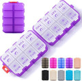 Foldable Weekly Pill Organizer 2 Times a Day with 2 Extra Compartments - Etched Labels - Portable 7 Day AM PM Medicine Box, Week Daily Travel Pill Case Holder for Vitamin, Supplement -Clear Purple