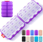 Foldable Weekly Pill Organizer 2 Times a Day with 2 Extra Compartments - Etched Labels - Portable 7 Day AM PM Medicine Box, Week Daily Travel Pill Case Holder for Vitamin, Supplement -Clear Purple