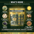 Mullein Gummies, 8-in-1 Natural Herbal Blend, Pineapple Flavor, 60 Count, Respiratory Support Supplement with Elderberry, Vitamin C, Ginger Root