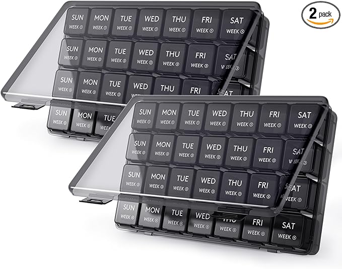 Lifewit Monthly Pill Organizer, 28 Day Pill Box, 4 Weeks One Month Vitamin Cases, Large Compartments Medicine Organizer for Fish Oils, Supplements, 56 Grids, Black