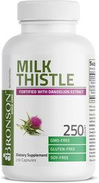 Bronson Milk Thistle Silymarin Marianum & Dandelion Extract Liver Health Support, Antioxidant Support, Detox, 250 Capsules