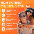 ZEBORA Vitamin D3+K2-5000 IU Vitamin D3 + 100 mcg K2 MK-7 - Maximum Absorption for Bone, Teeth, Heart & Immune Support - Easy to Swallow, Gluten-Free, 120 Capsules