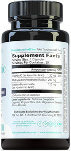 Hyaluronic Acid Capsules with MSM & Vitamin C | 120mg Sodium Hyaluronate | Skin Hydration, Elasticity & Collagen Support | Vegan, Non-GMO, Antioxidant Beauty Supplement 30 Servings