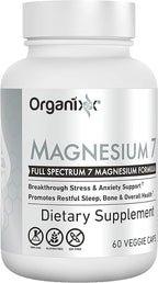 Organixx Magnesium Glycinate Supplement for Support Sleep, Muscle & Heart Health, 7 Type Magnesium Complex with Vitamin B6, Manganese Citrate, Gluten Free, Vegan, Non GMO, High Absorption, 60 Capsules