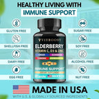 2 Pack Elderberry Immune Support Supplement 8-in-1 Formula with Echinacea, Vitamin C & Zinc, Vitamin D 5000 IU, Turmeric, Ginger, Ashwagandha – 60 Capsules Each