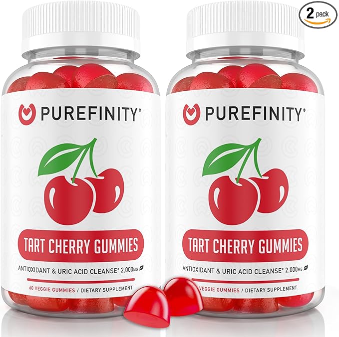 PUREFINITY Tart Cherry Gummies – Uric Acid Flush for Joint Relief & Recovery, Raw Juice Extract Antioxidant – Non-GMO, Gluten Free, Vegan, 60 Count (Pack of 2)