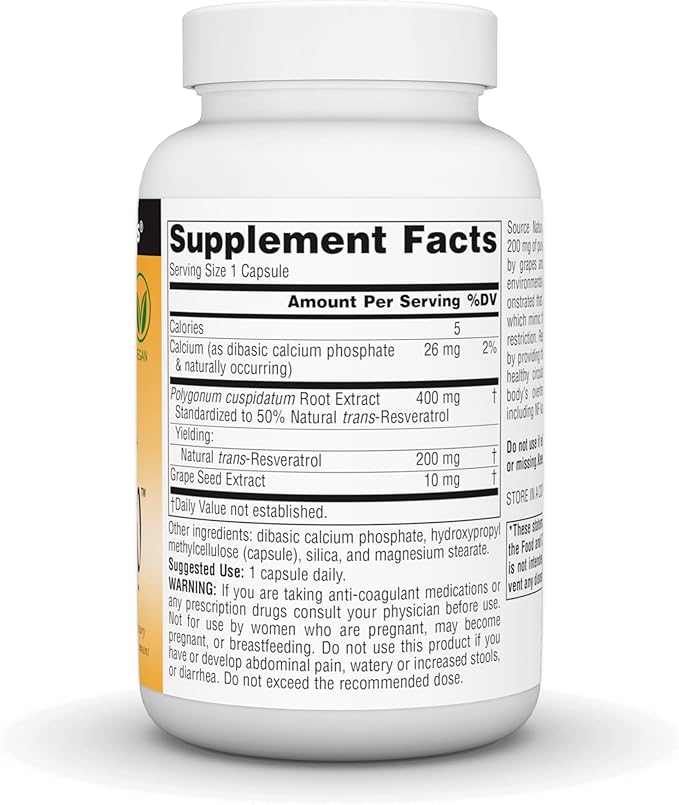 Source Naturals Resveratrol, for Heart and Healthy Aging - 200 mg -120 Vegan Capsules
