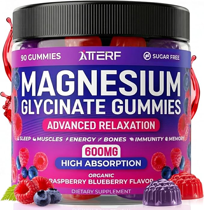 Magnesium Glycinate Gummies 600mg, [2-in-1 Dual Flavor Mix] - Sugar-Free, High Absorption Magnesium Supplement for Adults, Muscle Support and Relaxation, Vegan & Non-GMO
