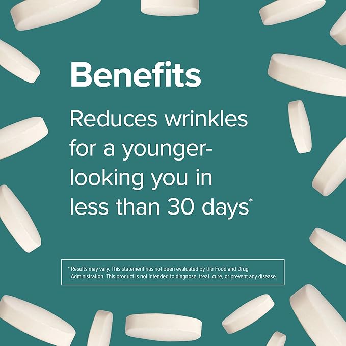 Webber Naturals Collagen30 with Hyaluronic Acid, Bioactive Collagen Peptides, 180 Tablets, Helps Reduce Eye Wrinkles and Fine Facial Line, Non GMO