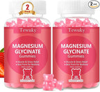 Magnesium Glycinate Gummies 2 Bottles, Sugar-Free for Adults & Kids, Magnesium Gummy for Relaxation, Stress & Muscle Relief, Supports Bone & Nerve Health, Vegan, Pectin-Based, Strawberry Flavor