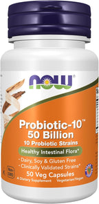 NOW Foods Supplements, Probiotic-10™, 50 Billion, with 10 Probiotic Strains, Strain Verified, 50 Veg Capsules