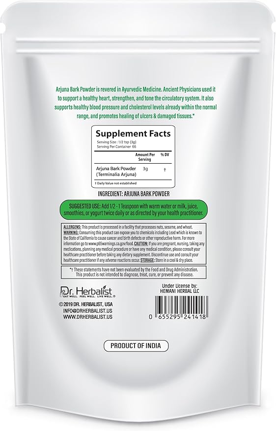 DR Herbalist Arjuna Powder - 200g - 100% Herbal, Natural & Authentic - Herbal Powder for Heart Health - Resealable Pouch