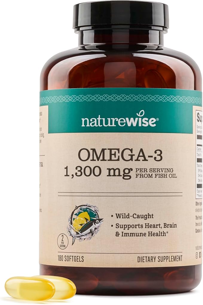 NatureWise Ultra Omega 3 Fish Oil 2200 mg – 1300 mg Omega-3 - Triglyceride Form - Lemon Flavor - Wild-Caught Fish Oil + EPA & DHA - Burpless, Non-GMO - 180 Softgels[3-Month Supply]
