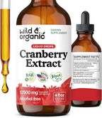 Wild & Organic Cranberry Concentrate Liquid Drops - Urinary Tract Support with Cranberry Supplement for Women & Men - 500 mg Extract per Serving - Vegan, Sugar & Alcohol-Free - 4 fl oz