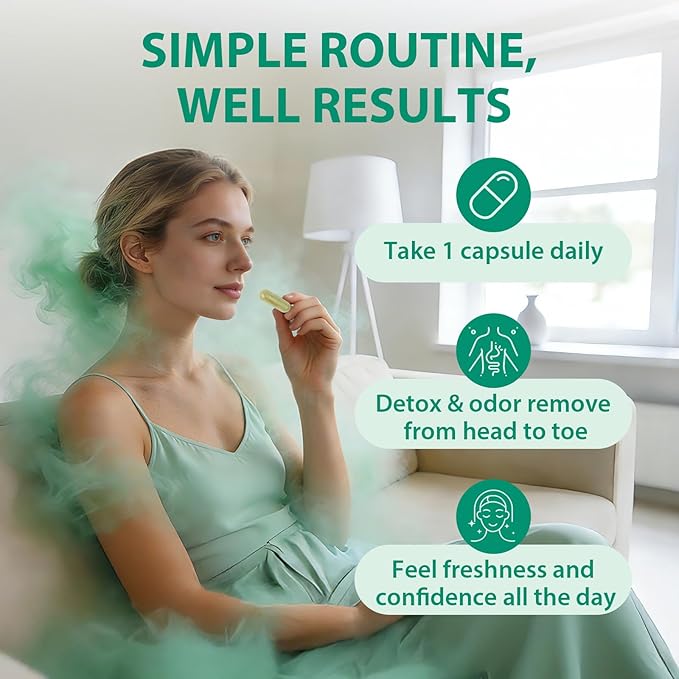 Chlorophyll Capsules Internal Body Deodorant Supplement for Women and Men for Gut Health, Fresh Breath, Skin Health, Detox & Digestion Support, Natural Odor Remove, Vegan, Non-GMO-30 Capsules