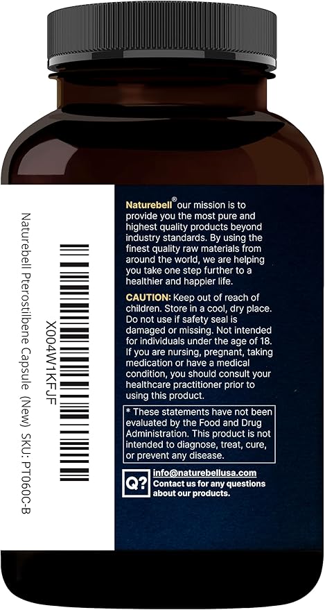NatureBell Pterostilbene 200 mg Per Serving with Trans-Resveratrol – 200 Capsules – 2-in-1 Antioxidant Polyphenol Formula* – Non-GMO