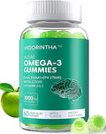 Vegan Omega 3 Gummies 1000mg with Coq 10, Vitamin D3,E,C,Omega 3 Fish Oil Alternative for Adults, Plant Based DHA 550mg & EPA 275mg for Brain, Mobility, Eye, Sugar Free, 60 Count