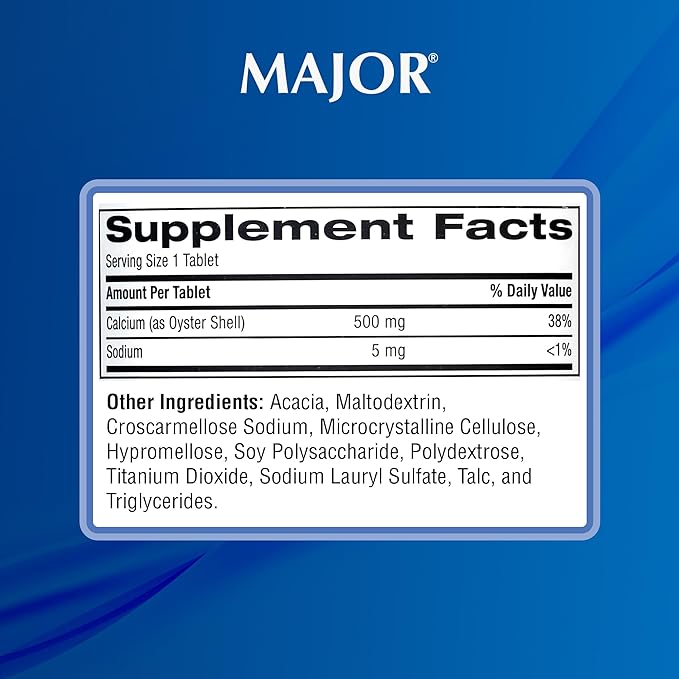 MAJOR Oyster Shell Calcium 500mg - Daily Dietary Supplement for Bone Health and Joint Support, Mineral Supplement for Men and Women, Gluten-Free - 1000 Tablets (1 Pack)