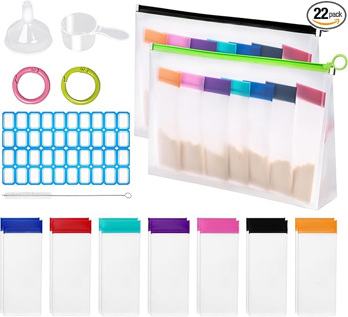 Protein Powder Travel Container Set, Reusable Powder Supplement Container To Go Includes 14 Single-Dose Bags and 2 Large Zip Bags, BPA-free Protein Powder Container for Workout, Fitness, Travel