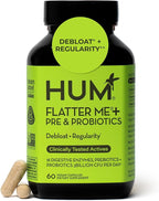 HUM Flatter Me Digestive Enzymes Plus Prebiotics & Probiotics, Digestive Health Bloating Supplement for Women & Men, Fast Acting Anti Bloat Pills Multi Enzyme for Debloating, Vegan, 60 Capsules