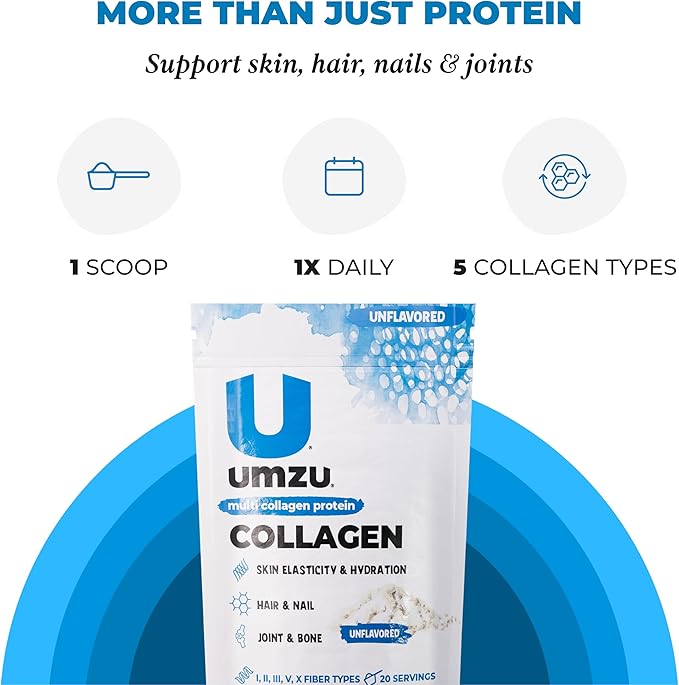 UMZU zuCollagen Multi Collagen Protein Powder, Unflavored – 5 Collagen Types I II III V X – High Protein Low Calorie Supplement for Hair Growth Skin Elasticity Joint Health and Daily Recovery Support