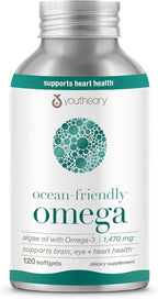 Youtheory Ocean-Friendly Omega - Vegan Algae Omega 3 Softgel - with EPA & DHA - Heart, Eye & Brain Health - Recyclable Aluminum Container - Gluten, Soy & Dairy Free - 120 Softgels