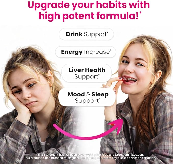 Liver Health, Stop Drinking Alcohol, 100% Drug-Free, Natural, Works Fast, Support Gummies to Help Less Cravings, Suppress Triggers, Before, During & After Quitting