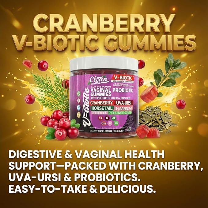Vaginal Probiotic Gummies For Women | Prebiotics Cranberry D-Mannose Uva-Ursi Digestive Enzymes | Vaginal Health Supplement pH Balance to Promote Healthy Vaginal Odor & Flora Cranberries Gummy Vitamin