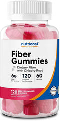 Nutricost Fiber Gummies (Berry Flavored) 120 Gummies - Dietary Fiber Supplement with Chicory Root, 6g per Serving, Vegan, 60 Servings