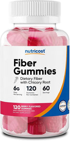Nutricost Fiber Gummies (Berry Flavored) 120 Gummies - Dietary Fiber Supplement with Chicory Root, 6g per Serving, Vegan, 60 Servings