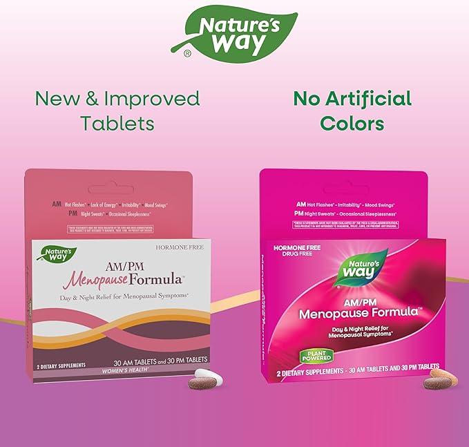 Nature's Way AM/PM Menopause Supplements for Women, Hot Flash Relief*, Night Sweats*, Restful Sleep*, Mood Swings*, Hormone-Free Formulas with Black Cohosh, Theanine, Valerian, 60 Tablets