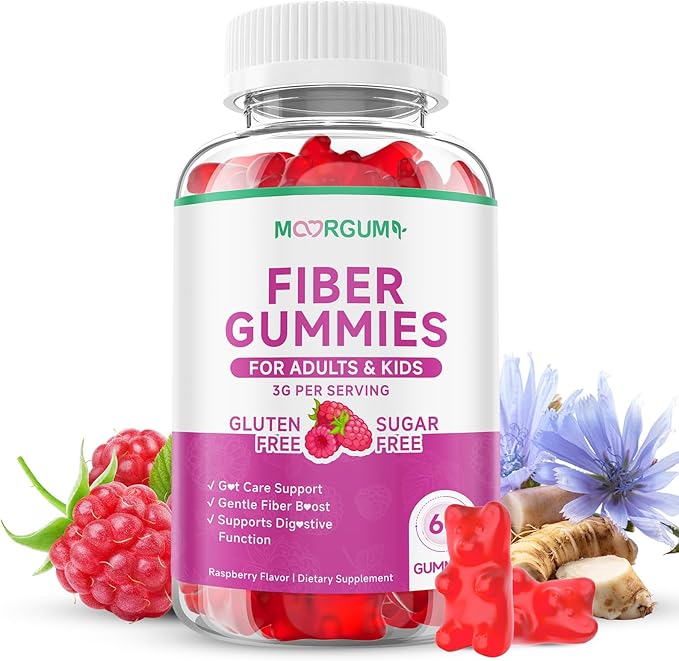 Fiber Gummies for Digestive Health & Regularity, Sugar-Free High Fiber Supplement for Adults & Kids, Soluble Dietary Fiber, Vegan Fiber Supplements for Men & Women, 60 Count