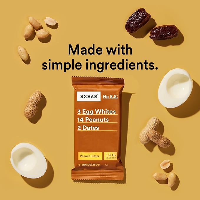RXBAR Protein Bars, 12g Protein, Gluten Free Snacks, Snack Bars, Peanut Butter, 22oz Box (12 Count)