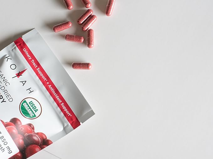 KOYAH - Organic Cranberry Capsules – Freeze-Dried Whole-Berry - 500 mg per Capsule - Urinary Tract Support & Antioxidant Support - 60 Capsules
