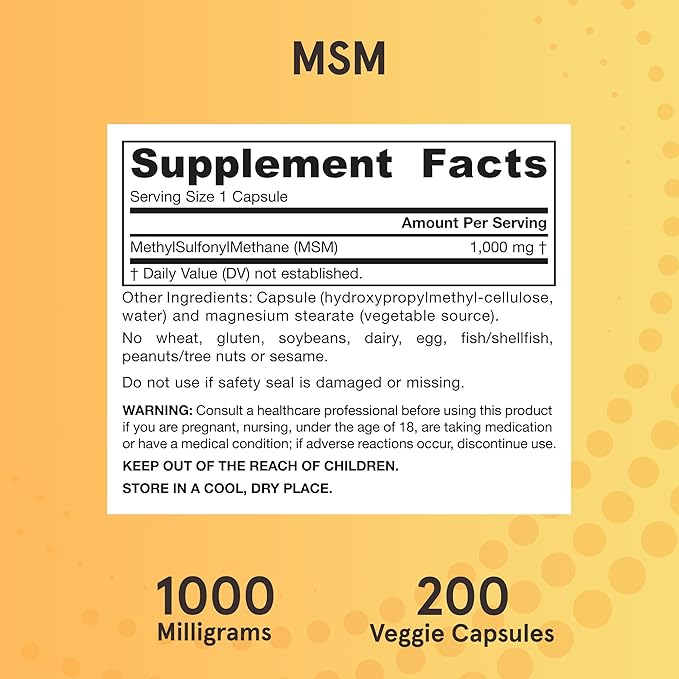 Jarrow Formulas MSM 1000 mg - 200 Veggie Capsules - Methylsulfonylmethane - Source of Sulfur - Dietary Supplement Supports & Strengthens Joints - Up to 200 Servings