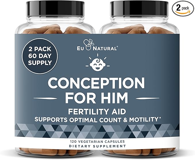 Eu Natural Conception for Him - Male Fertility Supplements with Ashwagandha, Folate & Zinc - Sperm Count, Motility & Strength Support - Fertility Support for Men, 120 Vegetarian Capsules