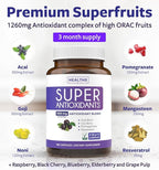 Super Antioxidants Supplement for Women & Men - High Potency Herbal & Fruit Blend with Acai, Goji, Pomegranate, Elderberry & Resveratrol for Skin Care & Immune Support - Vegan & Non-GMO - 180 Capsules